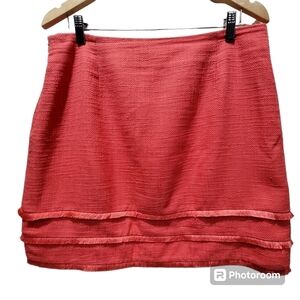 LOFT 12 Peach Fringed Layered Hem Work Career Skirt Wardrobe Staple